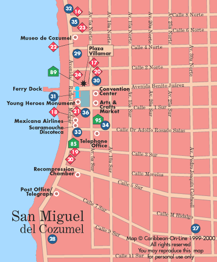 San Miguel del Cozumel Map (Mexico-On-Line)