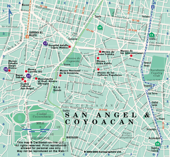 San Angel Map (Mexico-On-Line)